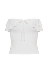 Bea Strapless Slinky Ruffle Top - White