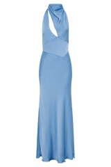 Belladonna Satin Halter Maxi Dress - Iris Blue
