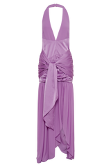 Graziana Satin Chiffon Plunge Maxi Dress - Violet