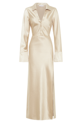 Whitley Satin Collared Maxi Dress - Gold