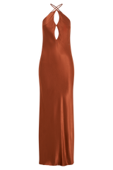 Lucia Satin Cut Out Maxi Dress - Burnt Orange