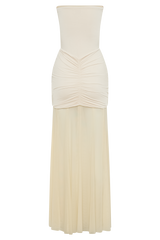 Caspian Slinky And Mesh Off Shoulder Maxi Dress - Ivory