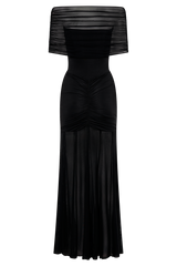 Caspian Slinky And Mesh Off Shoulder Maxi Dress - Black