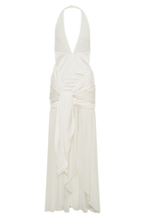 Graziana Satin Chiffon Plunge Maxi Dress - Ivory