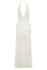 Graziana Satin Chiffon Plunge Maxi Dress - Ivory