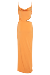 Jemma Draped Slinky Maxi Dress - Orange Sorbet
