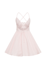 Muriel Cotton Mini Dress With Crochet - Powder Pink