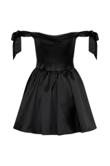 Rita Satin Mini Dress With Bow Sleeves - Black