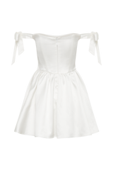Rita Satin Mini Dress With Bow Sleeves - White