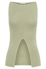 Ridley Knit Tank Top With Split - Pastel Green