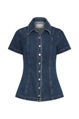 Ellie Denim Short Sleeve Top - Dark Blue