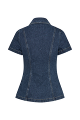 Ellie Denim Short Sleeve Top - Dark Blue
