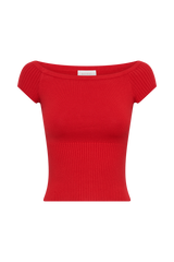 Mathilde Ribbed Knit Off Shoulder Top - Ruby
