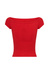 Mathilde Ribbed Knit Off Shoulder Top - Ruby