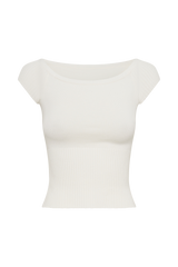 Mathilde Ribbed Knit Off Shoulder Top - Ivory