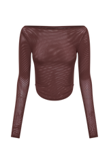 Colette Boat Neck Mesh Top - Mahogany