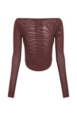 Colette Boat Neck Mesh Top - Mahogany