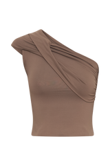 Solene One Shoulder Recycled Nylon Twist Top - Smoke