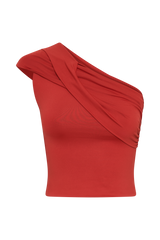 Solene One Shoulder Recycled Nylon Twist Top - Ruby
