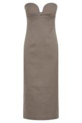 Christie Strapless Midi Dress - Tan Check