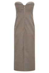 Christie Strapless Midi Dress - Tan Check