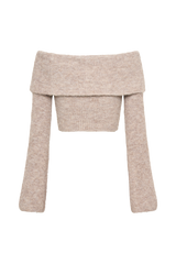 Baxter Off Shoulder Fluffy Knit Top - Taupe