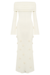 Kiki Off Shoulder Knit Rose Maxi Dress - Ivory