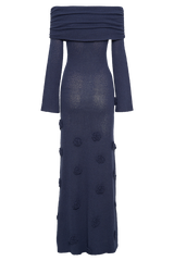 Kiki Off Shoulder Knit Rose Maxi Dress - Navy