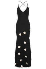 Suki Knit Maxi Dress With Flowers - Black/White