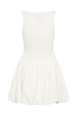 Felicity Shirring Bubble Cotton Mini Dress - White