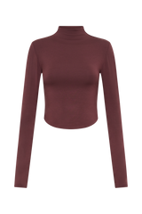 Ember Modal Long Sleeve High Neck Top - Mahogany