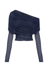 Everly Sheer Mesh Off Shoulder Top - Dark Navy