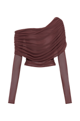 Everly Sheer Mesh Off Shoulder Top - Mahogany