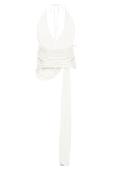 Tyla Draped Slinky Halter Top - White