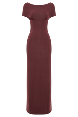 Imogen Off Shoulder Slinky Maxi Dress - Mahogany