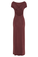 Imogen Off Shoulder Slinky Maxi Dress - Mahogany