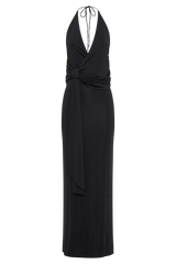Tyla Draped Slinky Halter Maxi Dress - Black