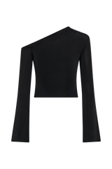 Ainsley Asymmetrical Long Sleeve Top With Floral Hardware - Black
