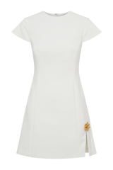 Remi Suiting Mini Dress With Floral Hardware - White