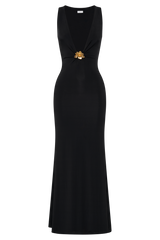 Beck Plunge Maxi Dress With Floral Hardware - Black