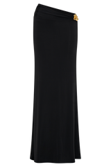 Ainsley Asymmetrical Maxi Skirt With Floral Hardware - Black