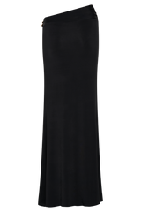 Ainsley Asymmetrical Maxi Skirt With Floral Hardware - Black