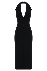 Annita Crepe Halter Midi Dress - Black