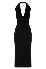 Annita Crepe Halter Midi Dress - Black