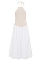 Katie Knit And Linen Midi Dress - Natural/White