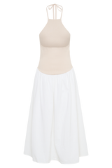 Katie Knit And Linen Midi Dress - Natural/White