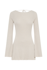 Zahra Long Sleeve Open Back Mini Knit Dress - Grey