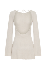 Zahra Long Sleeve Open Back Mini Knit Dress - Grey