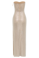Stassie Strapless Rose Diamante Maxi Dress - Nude
