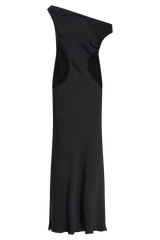 Kristina Satin Maxi Dress With Crochet - Black